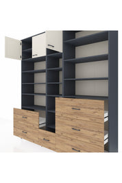 Hyperion Dolap 17 Raflı 6 Çekmeceli 3 Kapaklı 220x44x243 Antrasit-Aytaşı/Çam