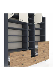 Hyperion Dolap 17 Raflı 6 Çekmeceli 3 Kapaklı 220x44x243 Antrasit-Aytaşı/Çam