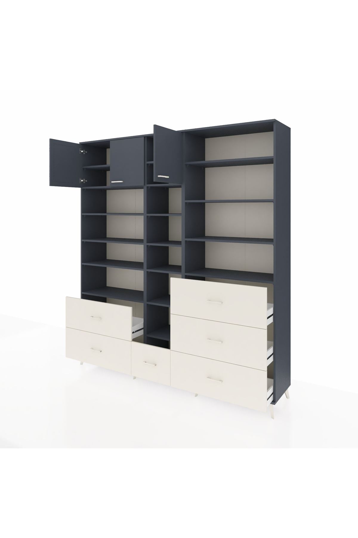 Hyperion Dolap 17 Raflı 6 Çekmeceli 3 Kapaklı 220x44x243 Antrasit-Antrasit/Aytaşı