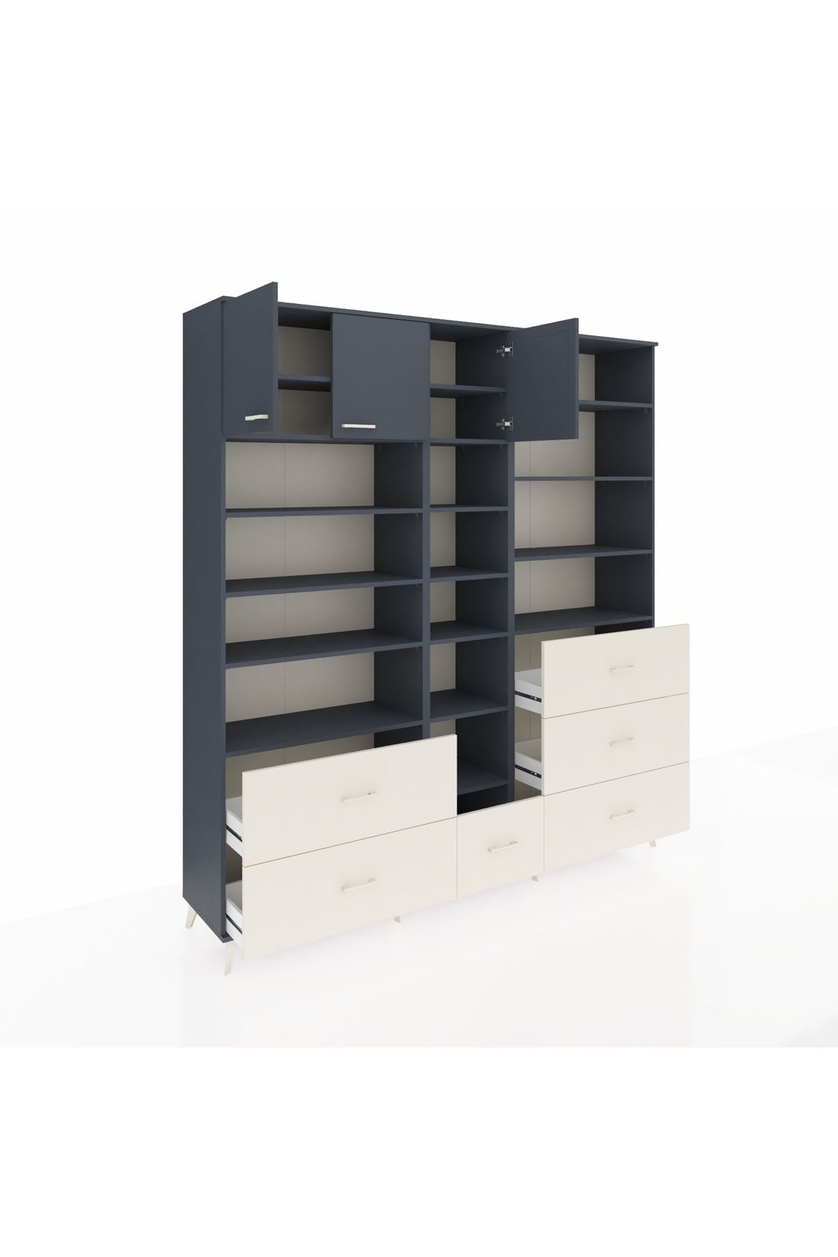 Hyperion Dolap 17 Raflı 6 Çekmeceli 3 Kapaklı 220x44x243 Antrasit-Antrasit/Aytaşı