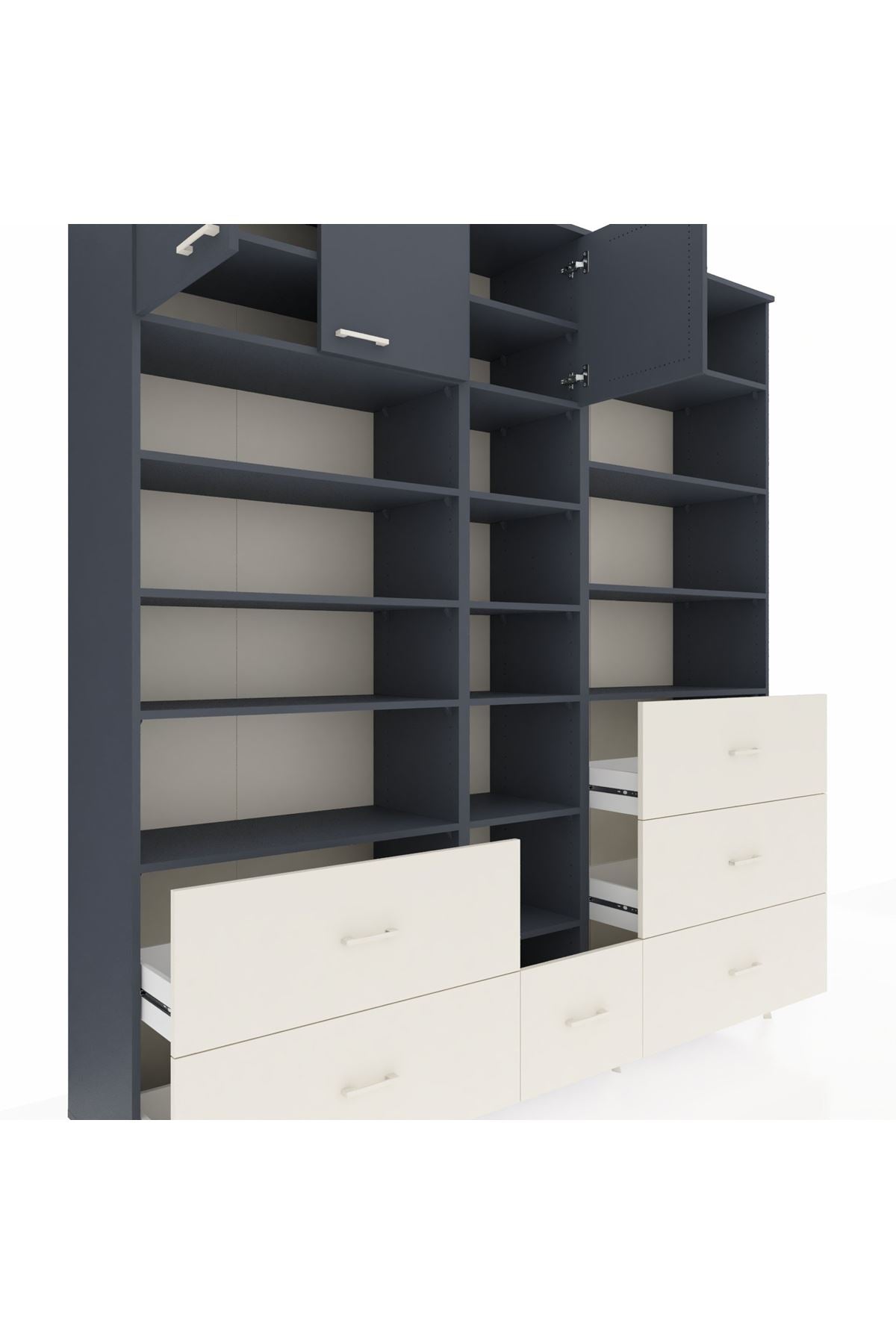 Hyperion Dolap 17 Raflı 6 Çekmeceli 3 Kapaklı 220x44x243 Antrasit-Antrasit/Aytaşı