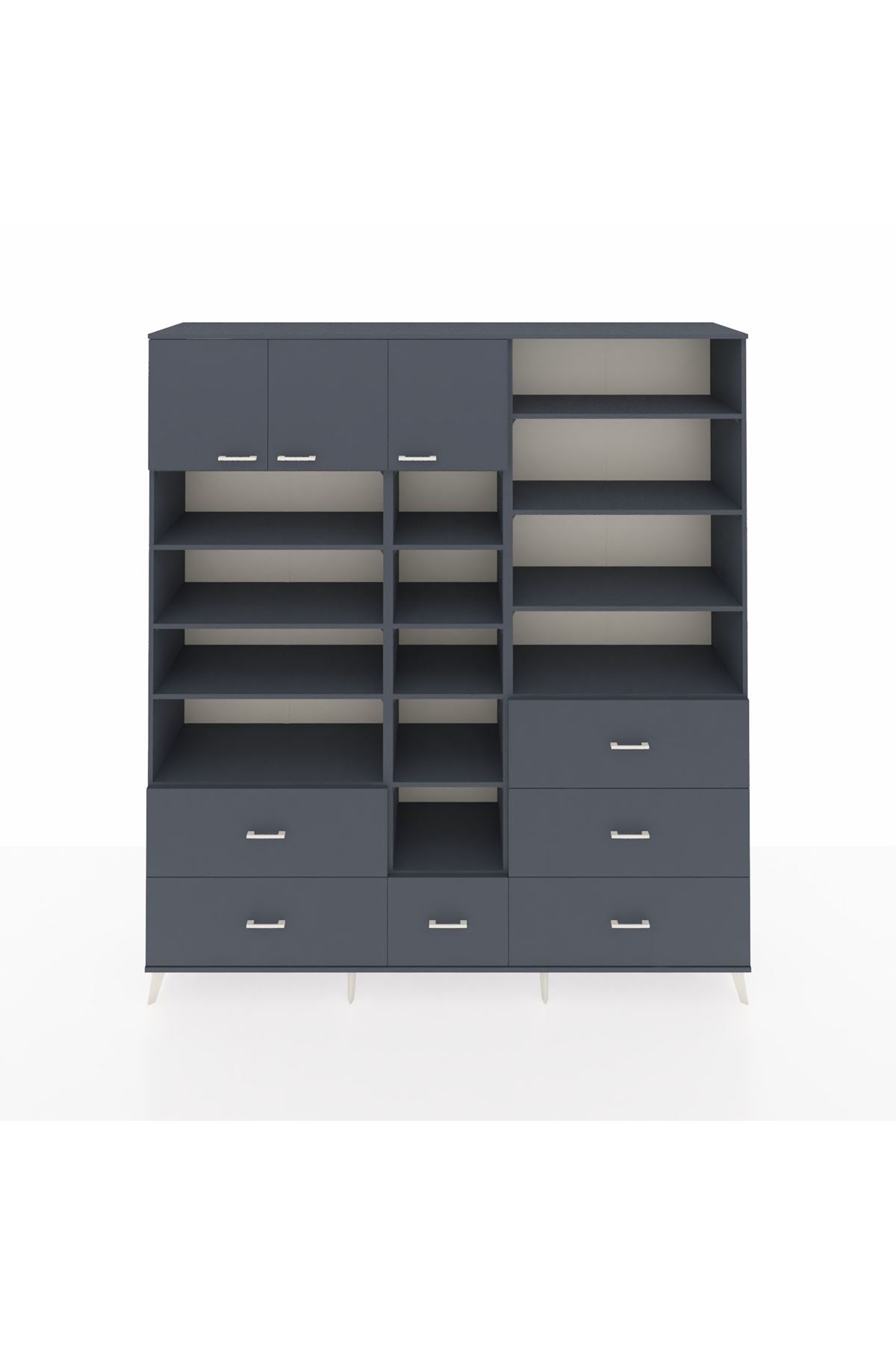 Hyperion Dolap 17 Raflı 6 Çekmeceli 3 Kapaklı 220x44x243 Antrasit-Antrasit/Antrasit