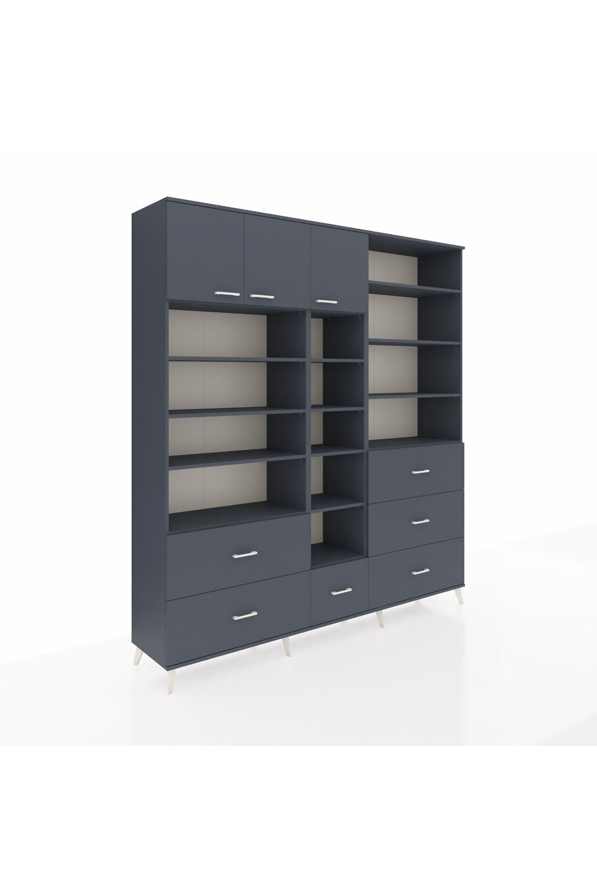 Hyperion Dolap 17 Raflı 6 Çekmeceli 3 Kapaklı 220x44x243 Antrasit-Antrasit/Antrasit