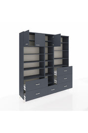 Hyperion Dolap 17 Raflı 6 Çekmeceli 3 Kapaklı 220x44x243 Antrasit-Antrasit/Antrasit