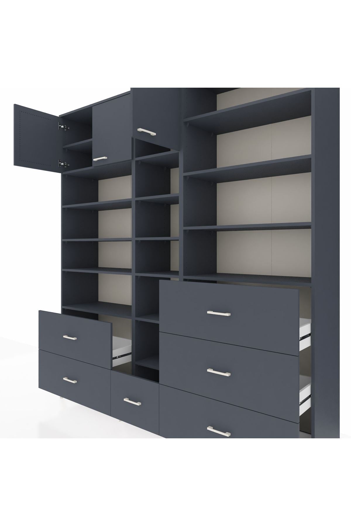 Hyperion Dolap 17 Raflı 6 Çekmeceli 3 Kapaklı 220x44x243 Antrasit-Antrasit/Antrasit
