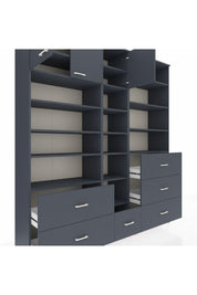 Hyperion Dolap 17 Raflı 6 Çekmeceli 3 Kapaklı 220x44x243 Antrasit-Antrasit/Antrasit