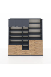 Hyperion Dolap 17 Raflı 6 Çekmeceli 3 Kapaklı 220x44x243 Antrasit-Antrasit/Çam