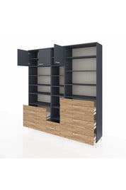 Hyperion Dolap 17 Raflı 6 Çekmeceli 3 Kapaklı 220x44x243 Antrasit-Antrasit/Çam