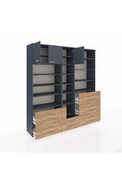 Hyperion Dolap 17 Raflı 6 Çekmeceli 3 Kapaklı 220x44x243 Antrasit-Antrasit/Çam