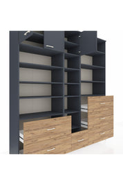 Hyperion Dolap 17 Raflı 6 Çekmeceli 3 Kapaklı 220x44x243 Antrasit-Antrasit/Çam