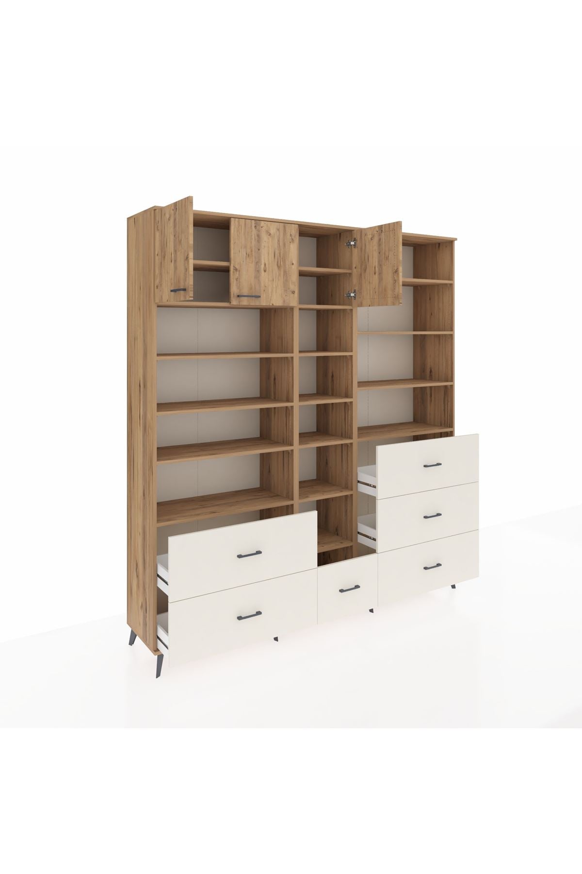 Hyperion Dolap 17 Raflı 6 Çekmeceli 3 Kapaklı 220x44x243 Çam-Çam/Aytaşı