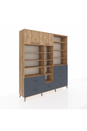 Hyperion Dolap 17 Raflı 6 Çekmeceli 3 Kapaklı 220x44x243 Çam-Çam/Antrasit