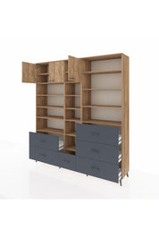 Hyperion Dolap 17 Raflı 6 Çekmeceli 3 Kapaklı 220x44x243 Çam-Çam/Antrasit