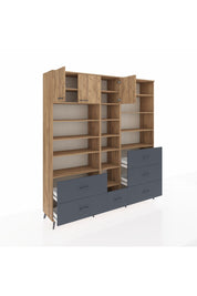 Hyperion Dolap 17 Raflı 6 Çekmeceli 3 Kapaklı 220x44x243 Çam-Çam/Antrasit