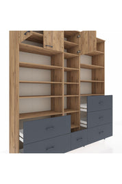Hyperion Dolap 17 Raflı 6 Çekmeceli 3 Kapaklı 220x44x243 Çam-Çam/Antrasit