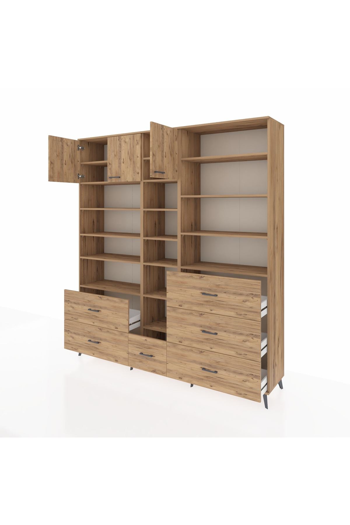 Hyperion Dolap 17 Raflı 6 Çekmeceli 3 Kapaklı 220x44x243 Çam-Çam/Çam