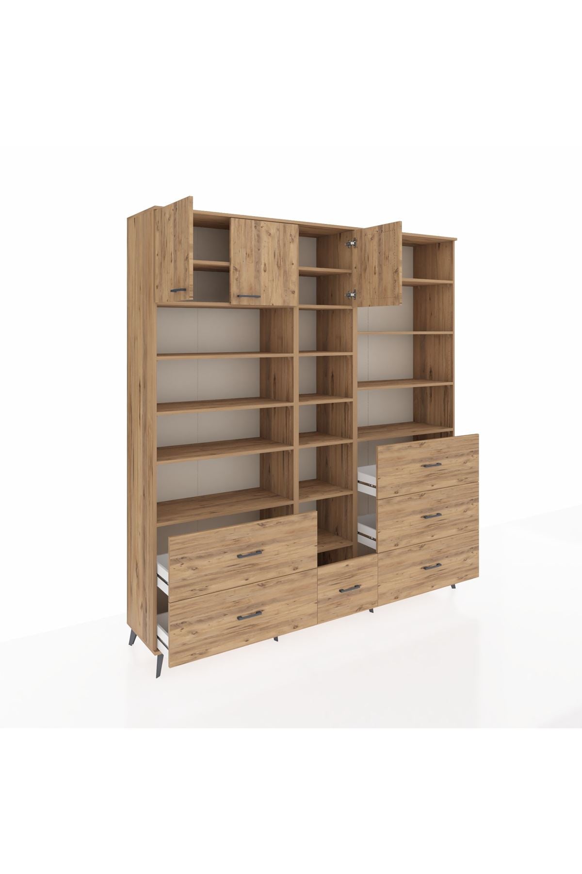 Hyperion Dolap 17 Raflı 6 Çekmeceli 3 Kapaklı 220x44x243 Çam-Çam/Çam