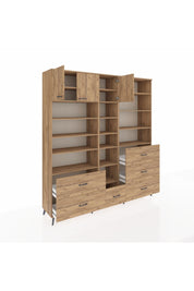 Hyperion Dolap 17 Raflı 6 Çekmeceli 3 Kapaklı 220x44x243 Çam-Çam/Çam