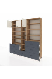 Hyperion Dolap 17 Raflı 6 Çekmeceli 3 Kapaklı 220x44x243 Çam-Aytaşı/Antrasit