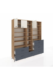 Hyperion Dolap 17 Raflı 6 Çekmeceli 3 Kapaklı 220x44x243 Çam-Aytaşı/Antrasit