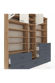 Hyperion Dolap 17 Raflı 6 Çekmeceli 3 Kapaklı 220x44x243 Çam-Aytaşı/Antrasit
