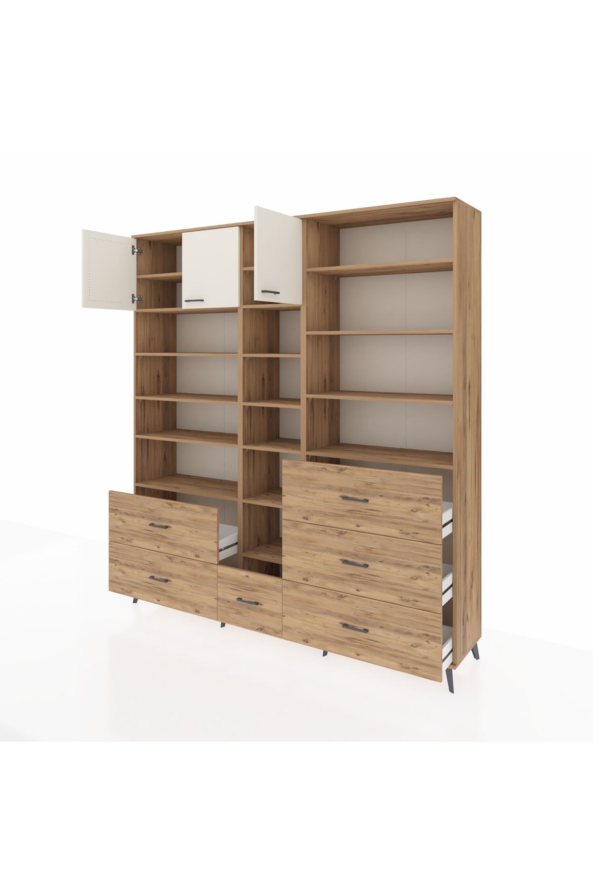 Hyperion Dolap 17 Raflı 6 Çekmeceli 3 Kapaklı 220x44x243 Çam-Aytaşı/Çam