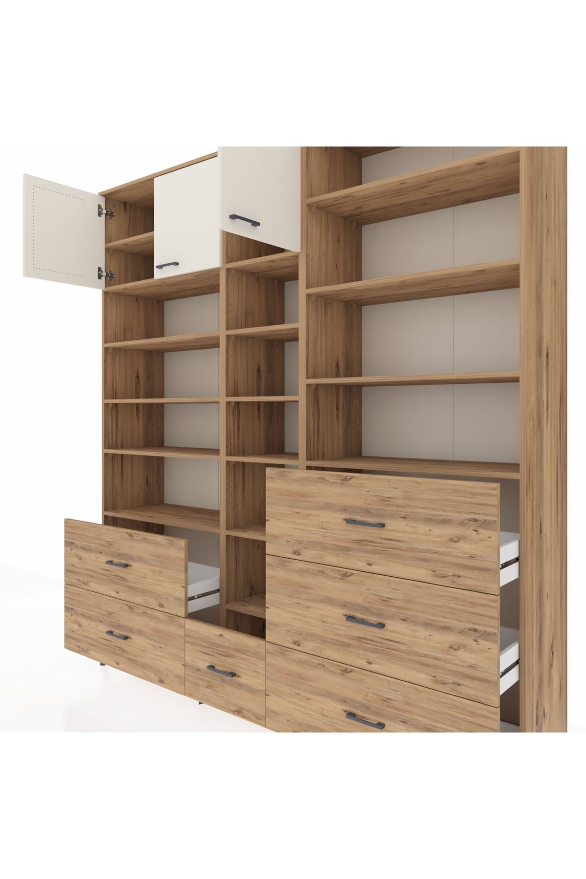 Hyperion Dolap 17 Raflı 6 Çekmeceli 3 Kapaklı 220x44x243 Çam-Aytaşı/Çam