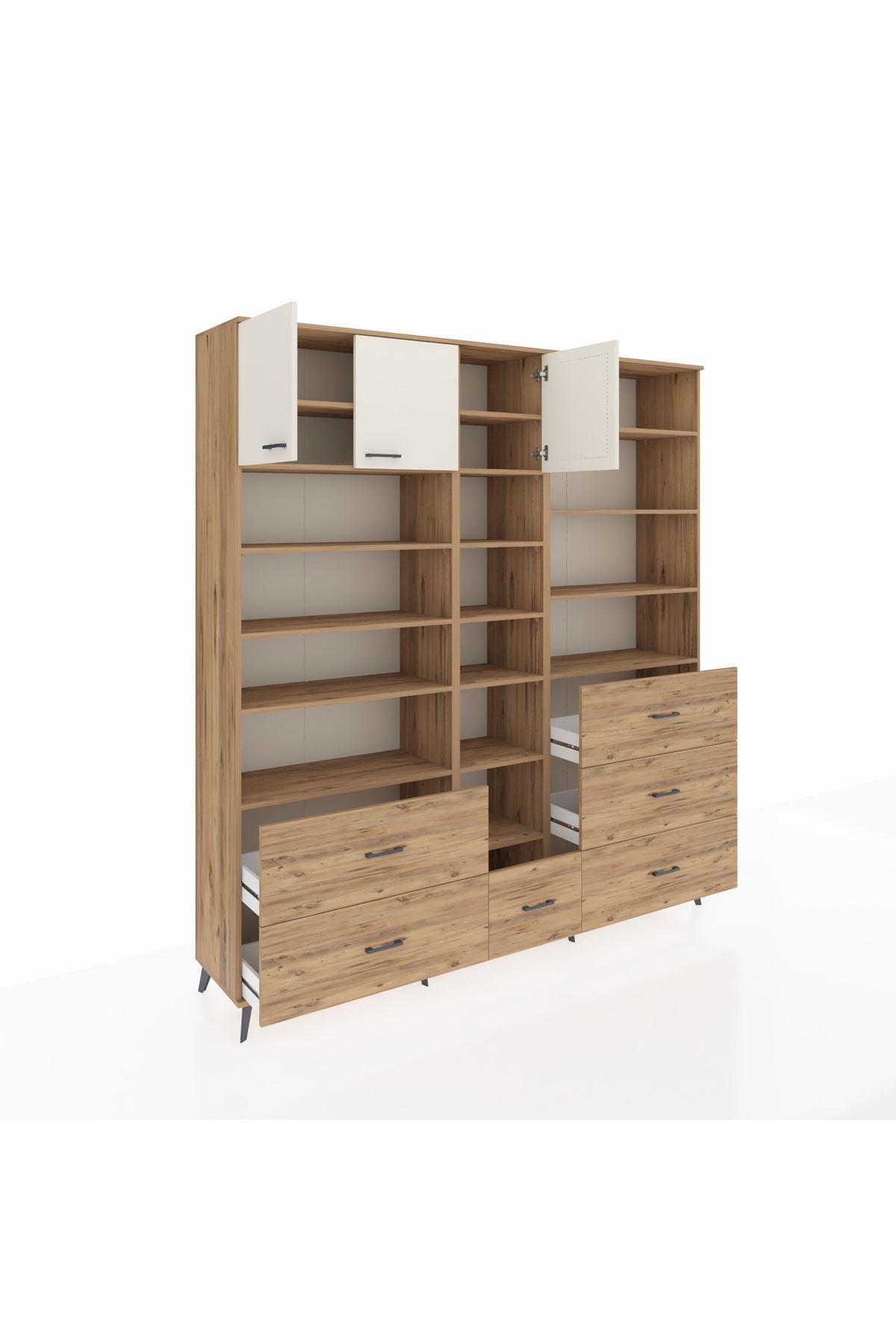 Hyperion Dolap 17 Raflı 6 Çekmeceli 3 Kapaklı 220x44x243 Çam-Aytaşı/Çam