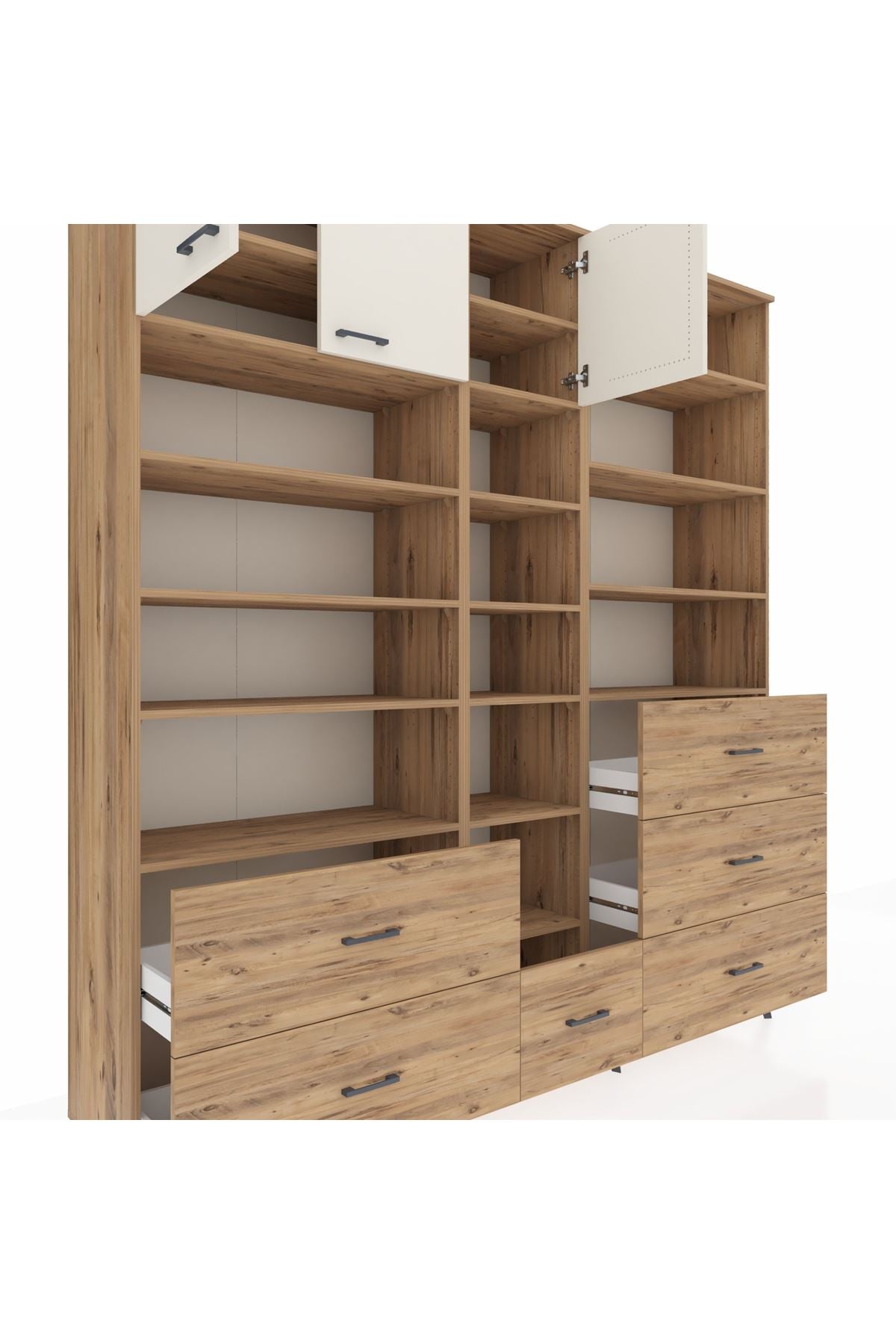 Hyperion Dolap 17 Raflı 6 Çekmeceli 3 Kapaklı 220x44x243 Çam-Aytaşı/Çam