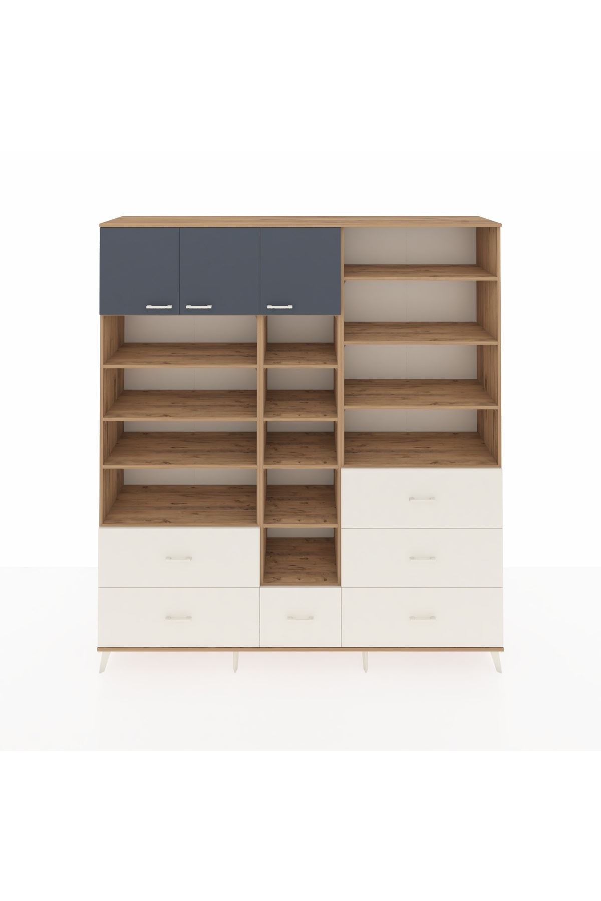 Hyperion Dolap 17 Raflı 6 Çekmeceli 3 Kapaklı 220x44x243 Çam-Antrasit/Aytaşı