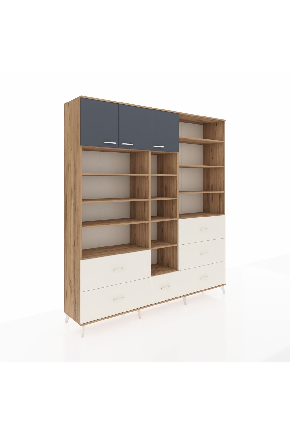 Hyperion Dolap 17 Raflı 6 Çekmeceli 3 Kapaklı 220x44x243 Çam-Antrasit/Aytaşı