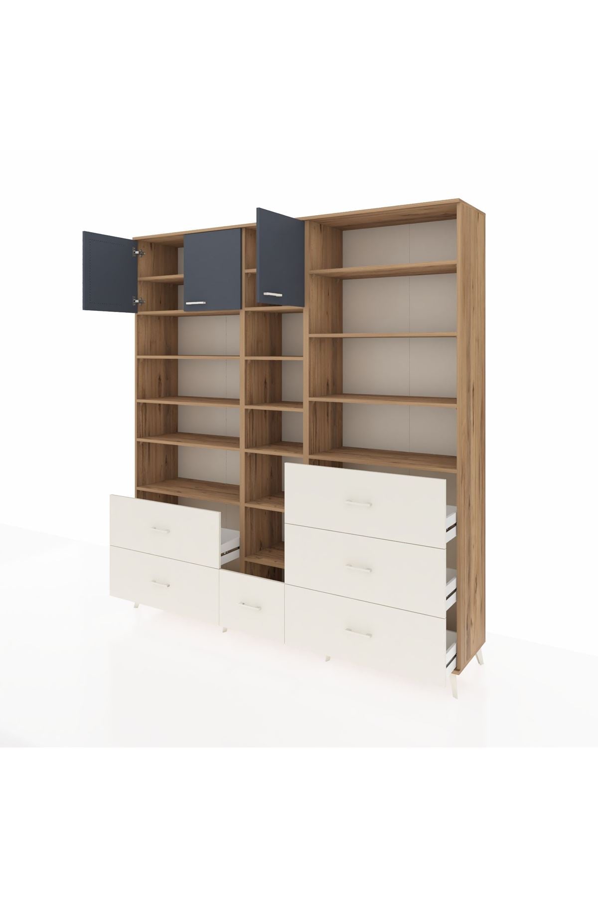 Hyperion Dolap 17 Raflı 6 Çekmeceli 3 Kapaklı 220x44x243 Çam-Antrasit/Aytaşı