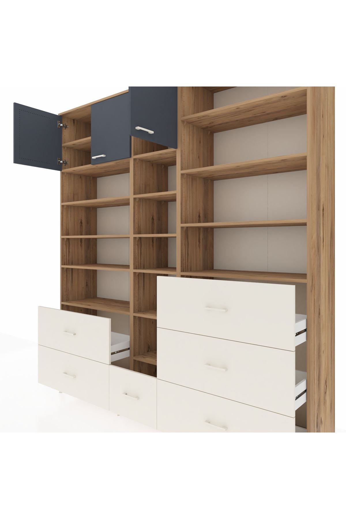 Hyperion Dolap 17 Raflı 6 Çekmeceli 3 Kapaklı 220x44x243 Çam-Antrasit/Aytaşı