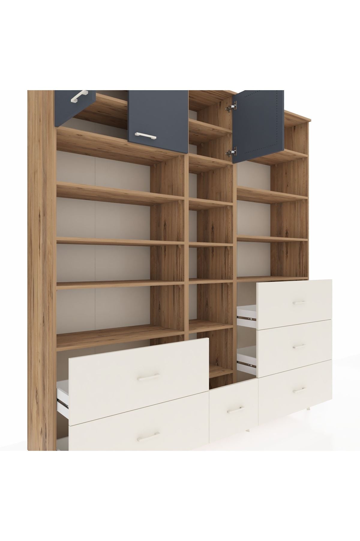 Hyperion Dolap 17 Raflı 6 Çekmeceli 3 Kapaklı 220x44x243 Çam-Antrasit/Aytaşı