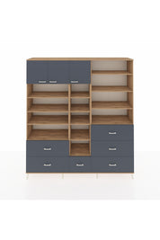 Hyperion Dolap 17 Raflı 6 Çekmeceli 3 Kapaklı 220x44x243 Çam-Antrasit/Antrasit