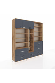 Hyperion Dolap 17 Raflı 6 Çekmeceli 3 Kapaklı 220x44x243 Çam-Antrasit/Antrasit