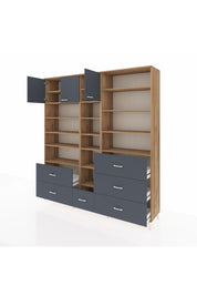 Hyperion Dolap 17 Raflı 6 Çekmeceli 3 Kapaklı 220x44x243 Çam-Antrasit/Antrasit
