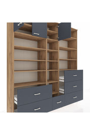 Hyperion Dolap 17 Raflı 6 Çekmeceli 3 Kapaklı 220x44x243 Çam-Antrasit/Antrasit