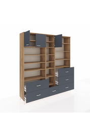 Hyperion Dolap 17 Raflı 6 Çekmeceli 3 Kapaklı 220x44x243 Çam-Antrasit/Antrasit