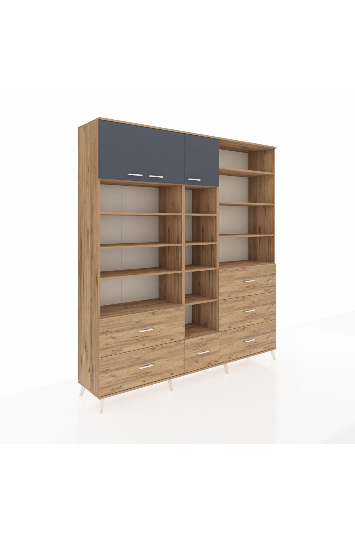 Hyperion Dolap 17 Raflı 6 Çekmeceli 3 Kapaklı 220x44x243 Çam-Antrasit/Çam