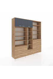 Hyperion Dolap 17 Raflı 6 Çekmeceli 3 Kapaklı 220x44x243 Çam-Antrasit/Çam