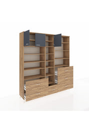 Hyperion Dolap 17 Raflı 6 Çekmeceli 3 Kapaklı 220x44x243 Çam-Antrasit/Çam