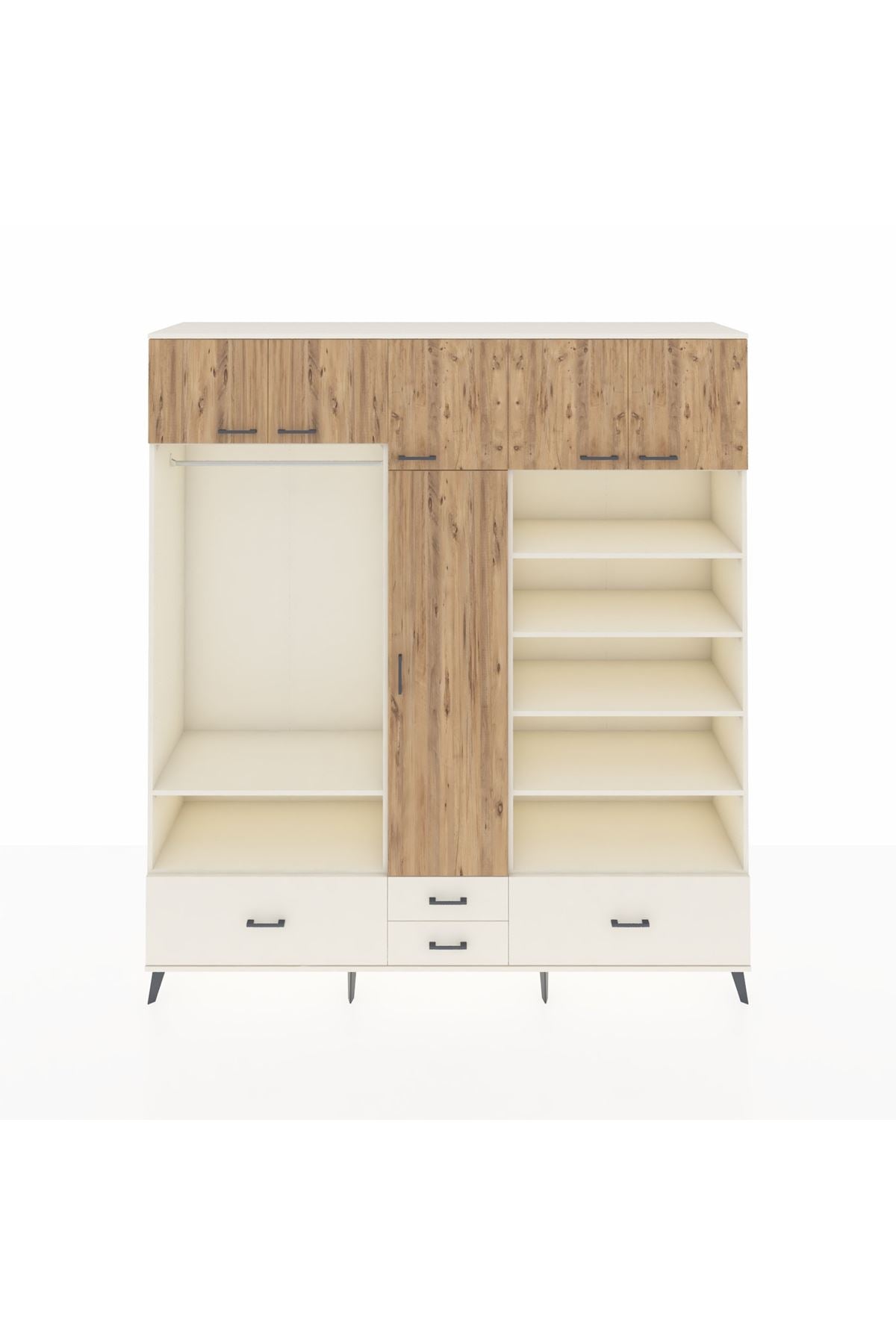 Hyperion Dolap 18 Raflı 4 Çekmeceli Tek Askılı 220x44x243 Aytaşı-Çam/Aytaşı