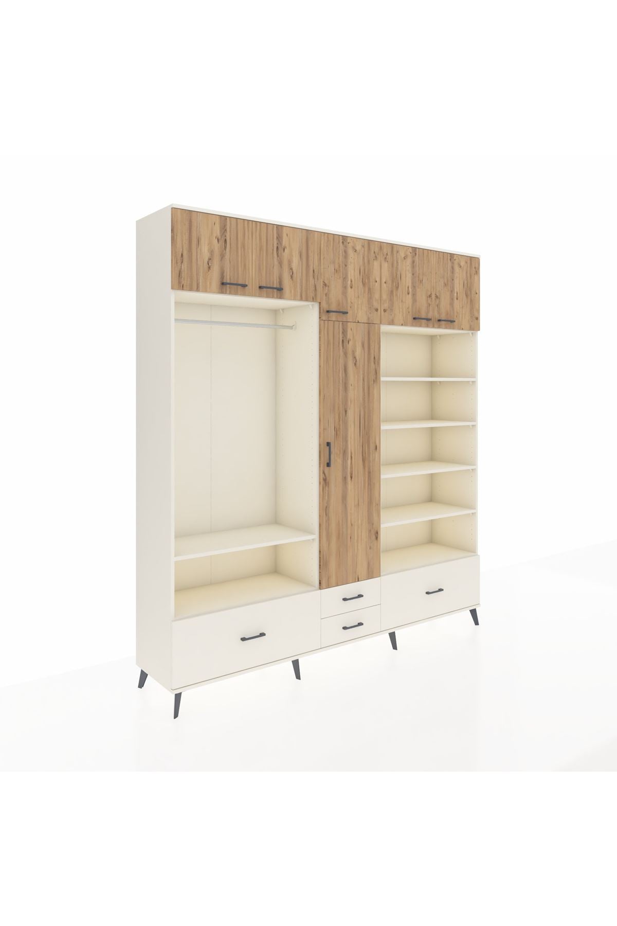 Hyperion Dolap 18 Raflı 4 Çekmeceli Tek Askılı 220x44x243 Aytaşı-Çam/Aytaşı