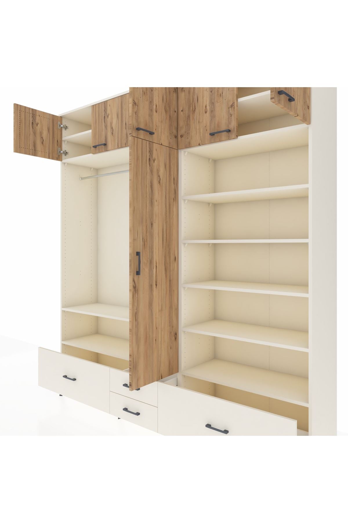 Hyperion Dolap 18 Raflı 4 Çekmeceli Tek Askılı 220x44x243 Aytaşı-Çam/Aytaşı