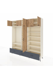 Hyperion Dolap 18 Raflı 4 Çekmeceli Tek Askılı 220x44x243 Aytaşı-Çam/Antrasit