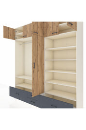 Hyperion Dolap 18 Raflı 4 Çekmeceli Tek Askılı 220x44x243 Aytaşı-Çam/Antrasit