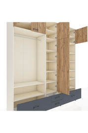 Hyperion Dolap 18 Raflı 4 Çekmeceli Tek Askılı 220x44x243 Aytaşı-Çam/Antrasit