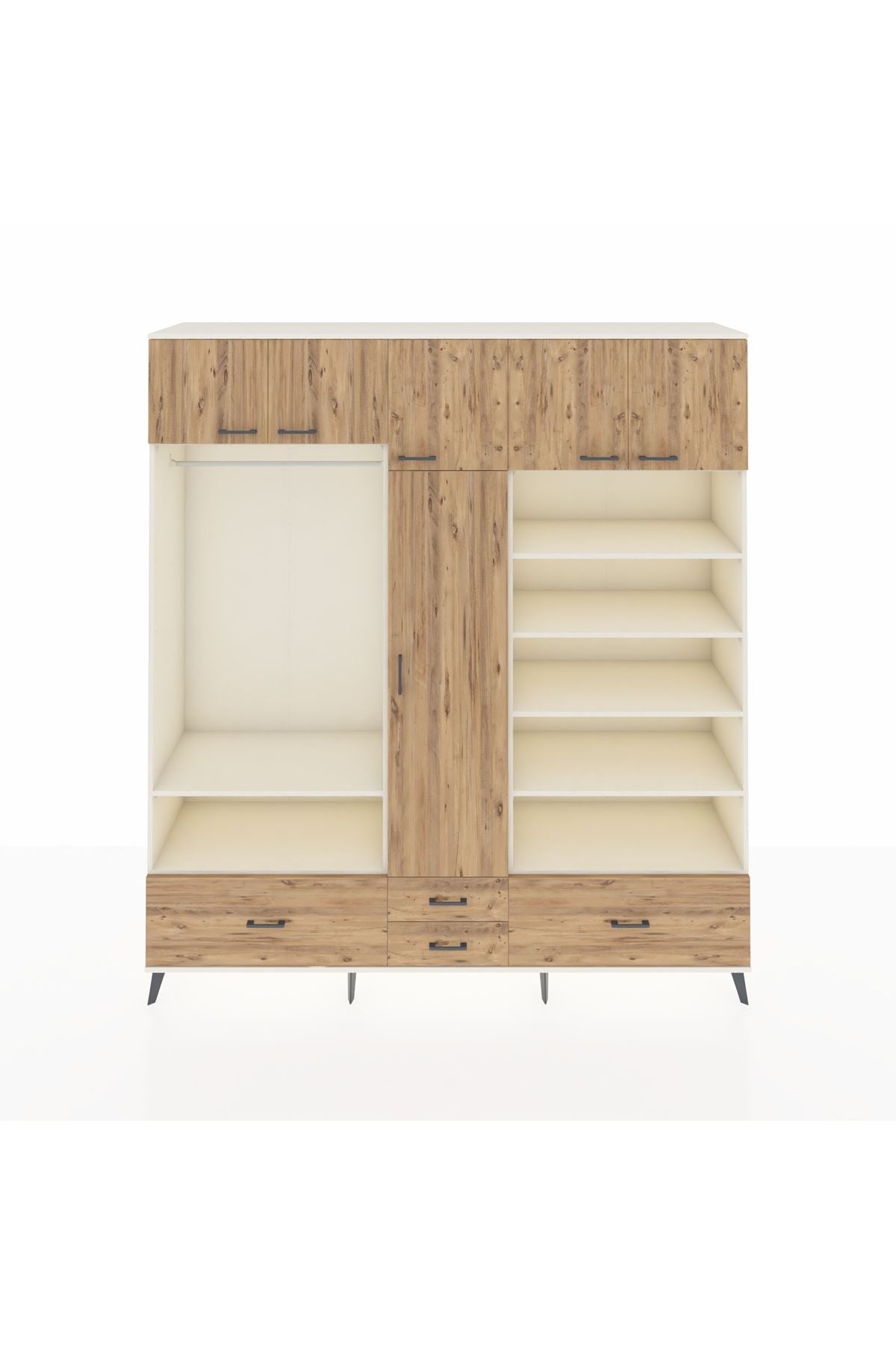 Hyperion Dolap 18 Raflı 4 Çekmeceli Tek Askılı 220x44x243 Aytaşı-Çam/Çam