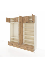 Hyperion Dolap 18 Raflı 4 Çekmeceli Tek Askılı 220x44x243 Aytaşı-Çam/Çam